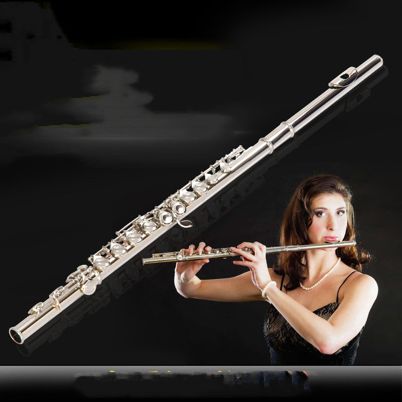 Flute 16-hole E Key C Tail Nickel-plated Silver Musical Instrument Student Beginner